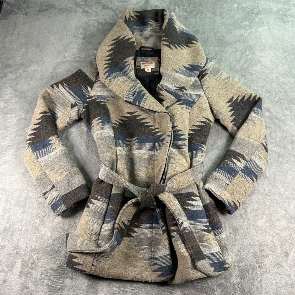 Mossimo Supply Co Womens Southwestern Geometric Wrap Coat Shawl Collar Belted M